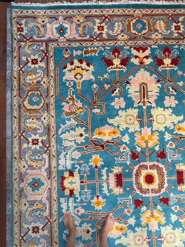 9x12 ft. Heriz Rug: Hand-Knotted Wool Modern Serapi Design Carpet