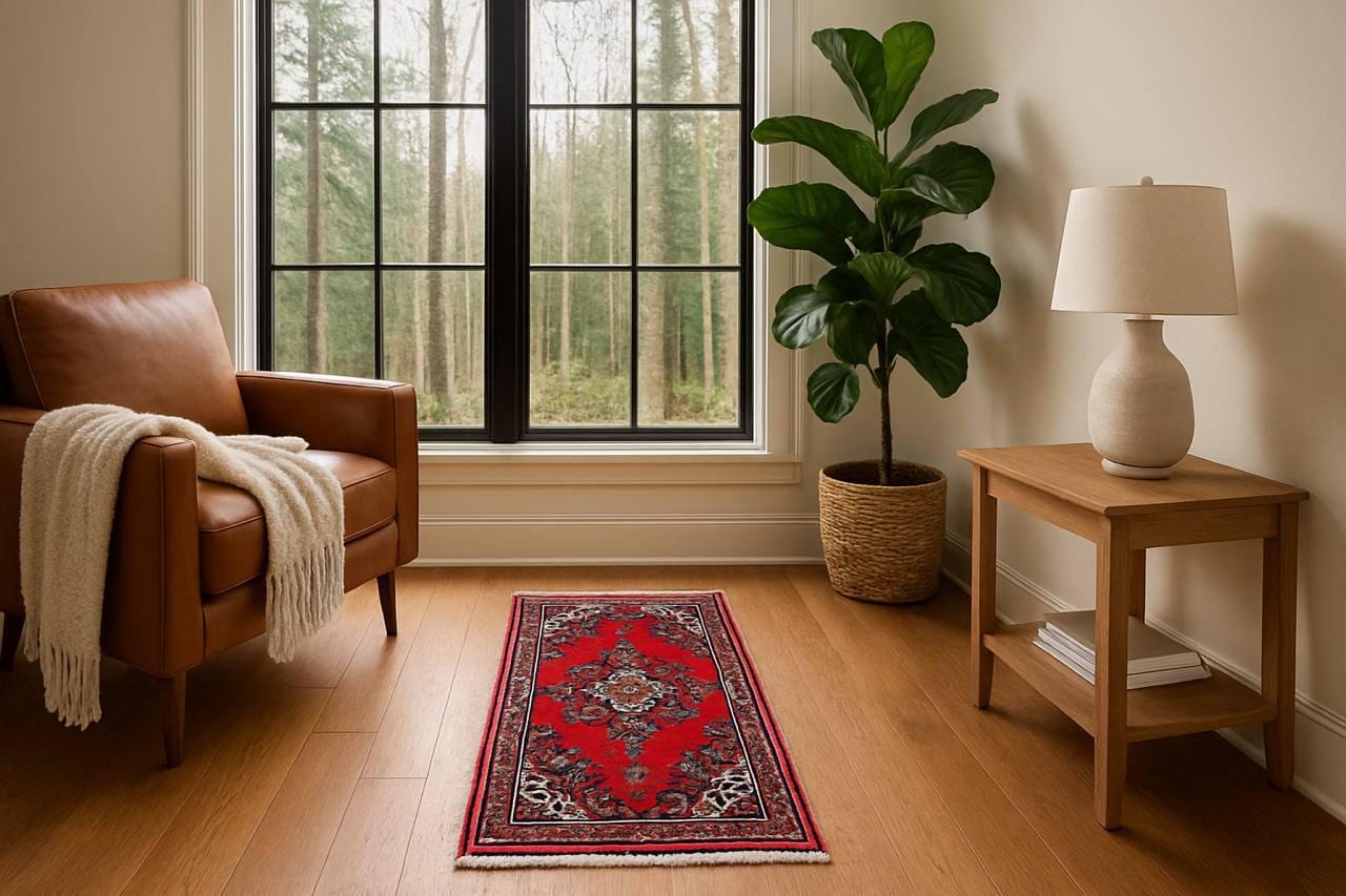 4x2 ft Vintage Hamadan Wool Rug: Hand-Knotted Oriental Carpet