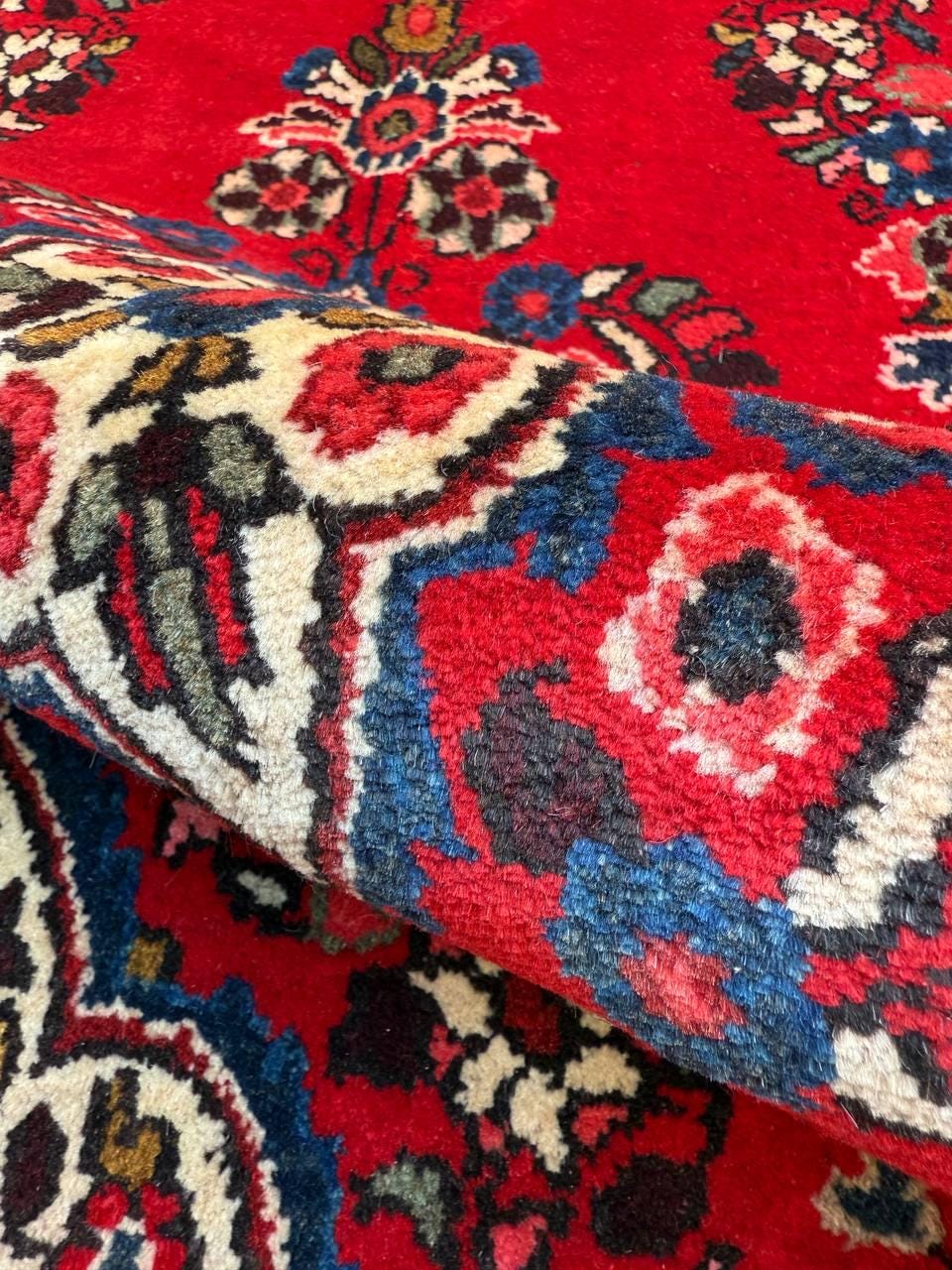 4x2 ft Vintage Hamadan Wool Rug: Hand-Knotted Oriental Carpet