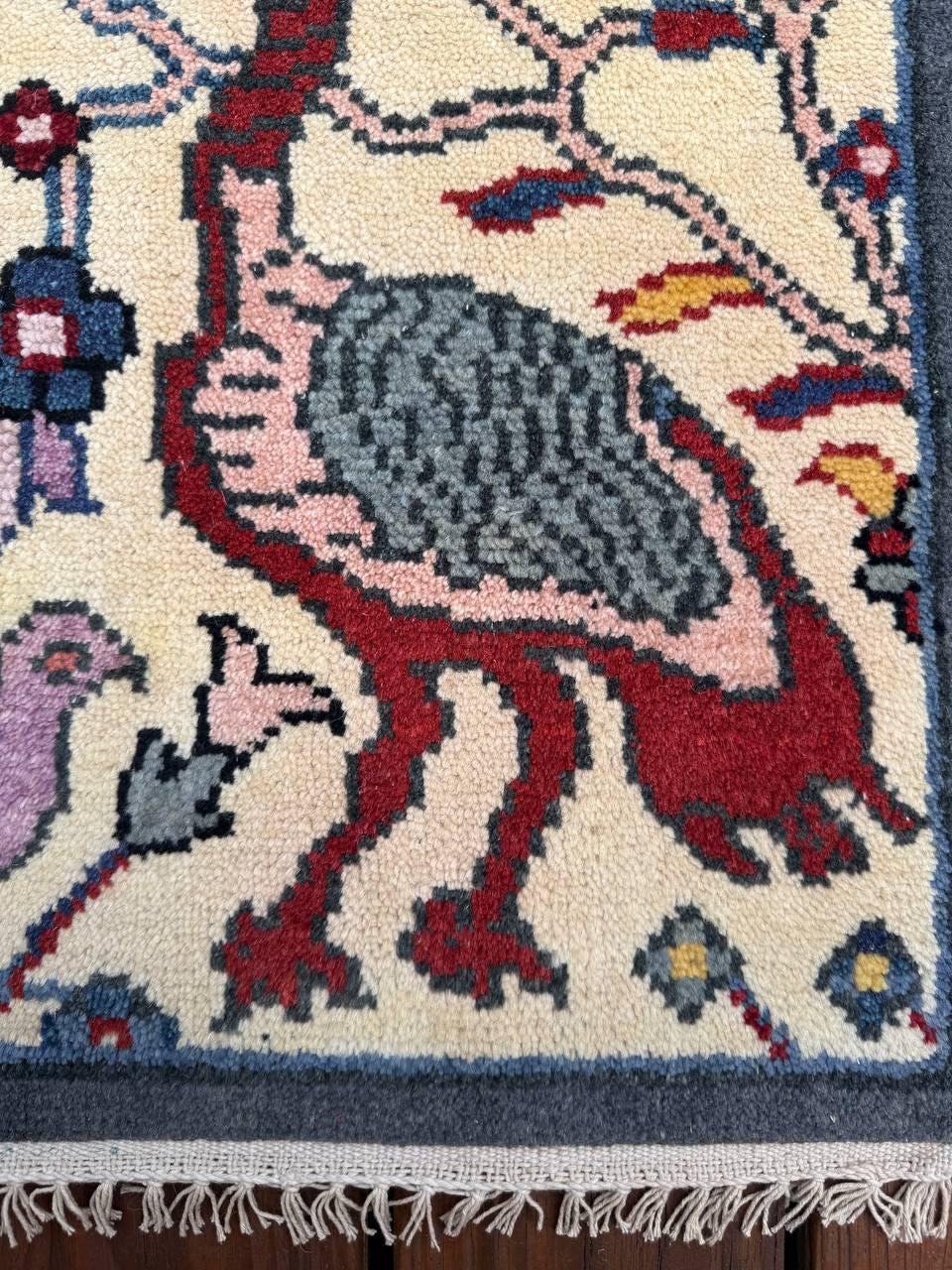 2x3 ft. Tree of Life Wool Rug: Handmade Turkish Oushak Carpet