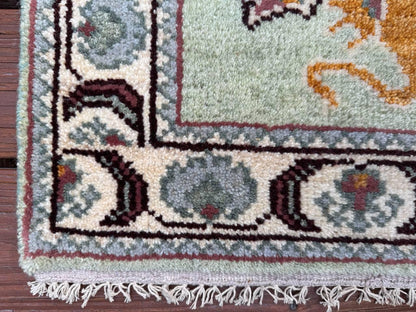 2x3 ft Oushak Tree of Life Lion Wool Rug: Hand Knotted