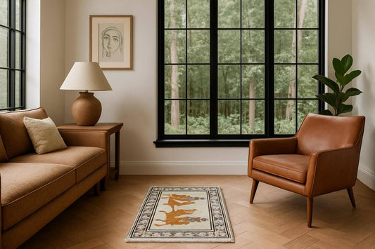 2x3 ft Oushak Tree of Life Lion Wool Rug: Hand Knotted