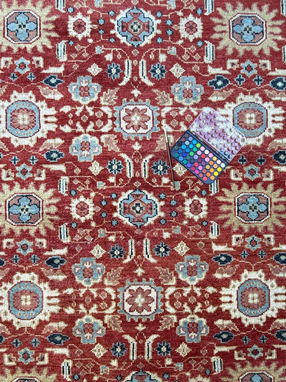 9x12 ft. Turkish Heriz Rug: Hand-Knotted Wool, Red & Blue Oushak Style