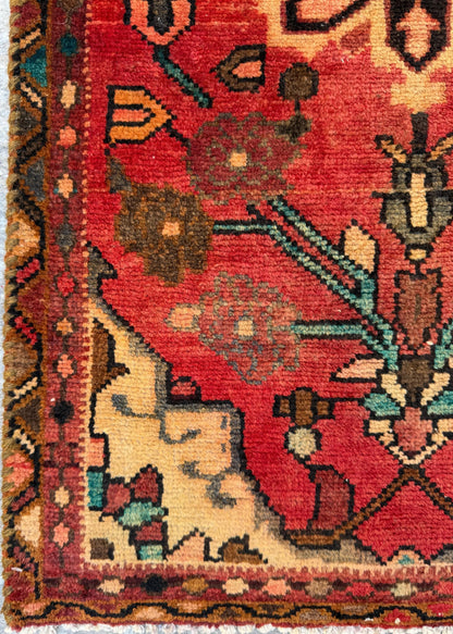 1.10 x 3.2 ft Vintage Wool Runner: 1930s Geometric Farmhouse Rug