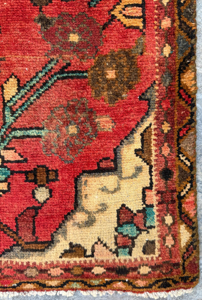 1.10 x 3.2 ft Vintage Wool Runner: 1930s Geometric Farmhouse Rug