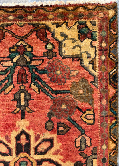 1.10 x 3.2 ft Vintage Wool Runner: 1930s Geometric Farmhouse Rug