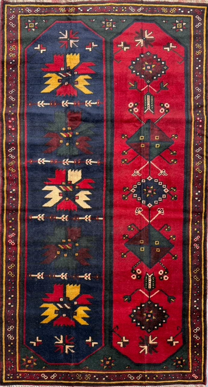 5x3 ft Vintage Caucasus Wool on Wool Rug, 1960s Hand Knotted Oriental Carpet, Small Area Tribal Geometric Village Accent