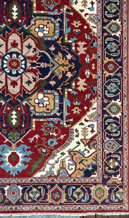 9x12 ft Heriz Rug: Hand-Knotted Wool Carpet, Contemporary Oriental Style