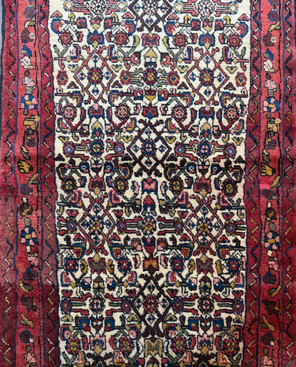 3x9 ft 1950s Vintage Anatolian Wool Runner Rug: Hand Knotted Wool Geometric Tribal Carpet, Village Hallway Rug