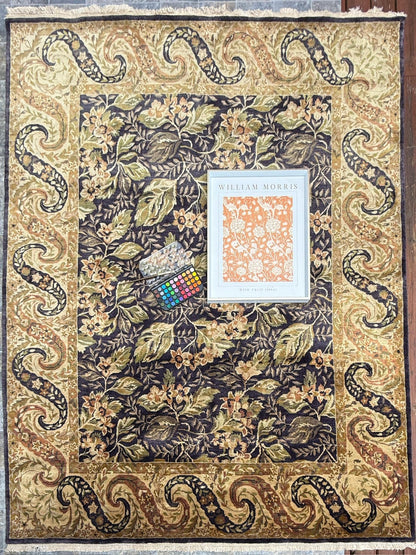 8x10 ft William Morris Hand-Knotted Wool Rug: Art Nouveau Mint Green Carpet