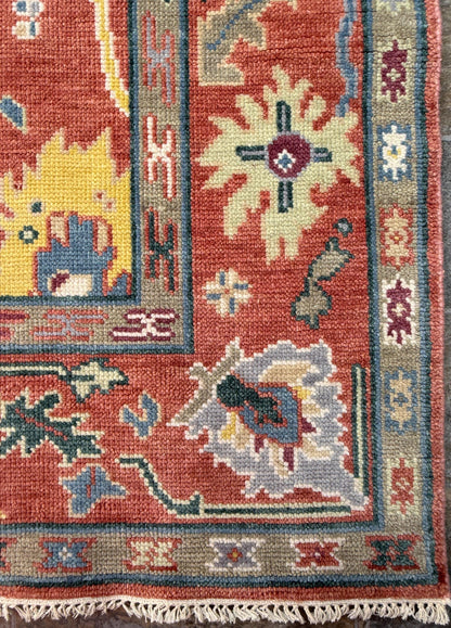 6x9 ft Hand Knotted Oushak Wool Rug: Vintage Style Bohemian Carpet