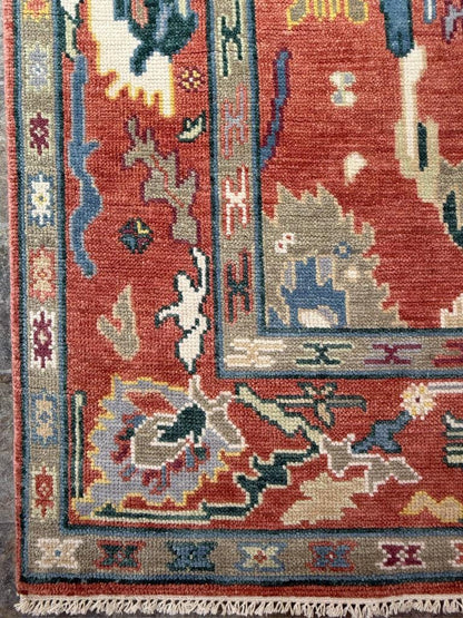6x9 ft Hand Knotted Oushak Wool Rug: Vintage Style Bohemian Carpet