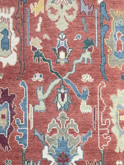 6x9 ft Hand Knotted Oushak Wool Rug: Vintage Style Bohemian Carpet