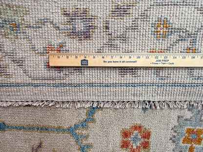 6x9 ft Pastel Oushak Hand Knotted Rug: Beige Wool Bohemian Carpet