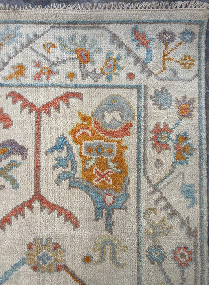 6x9 ft Pastel Oushak Hand Knotted Rug: Beige Wool Bohemian Carpet