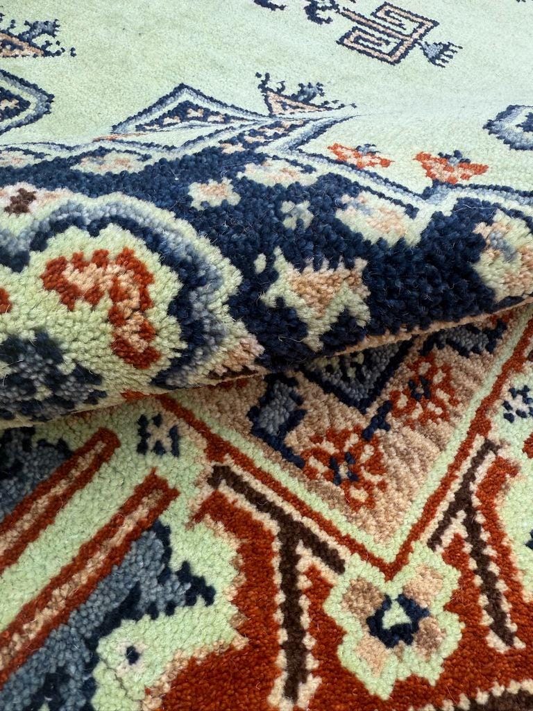 9x12 ft Heriz Modern Rug: Hand Knotted Boho Wool Carpet