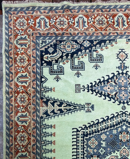9x12 ft Heriz Modern Rug: Hand Knotted Boho Wool Carpet