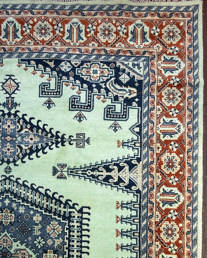 9x12 ft Heriz Modern Rug: Hand Knotted Boho Wool Carpet