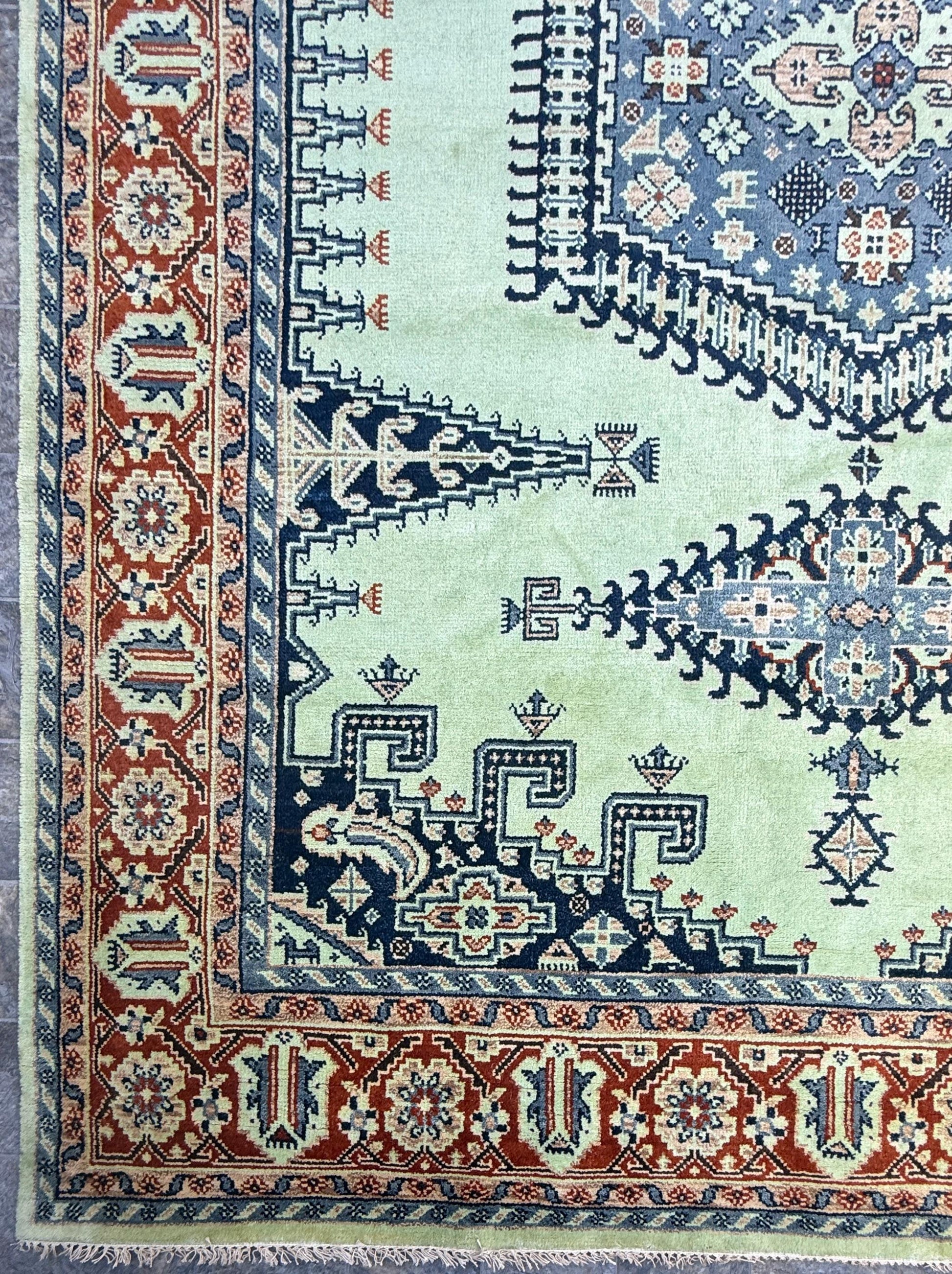 9x12 ft Heriz Modern Rug: Hand Knotted Boho Wool Carpet