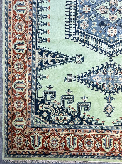 9x12 ft Heriz Modern Rug: Hand Knotted Boho Wool Carpet