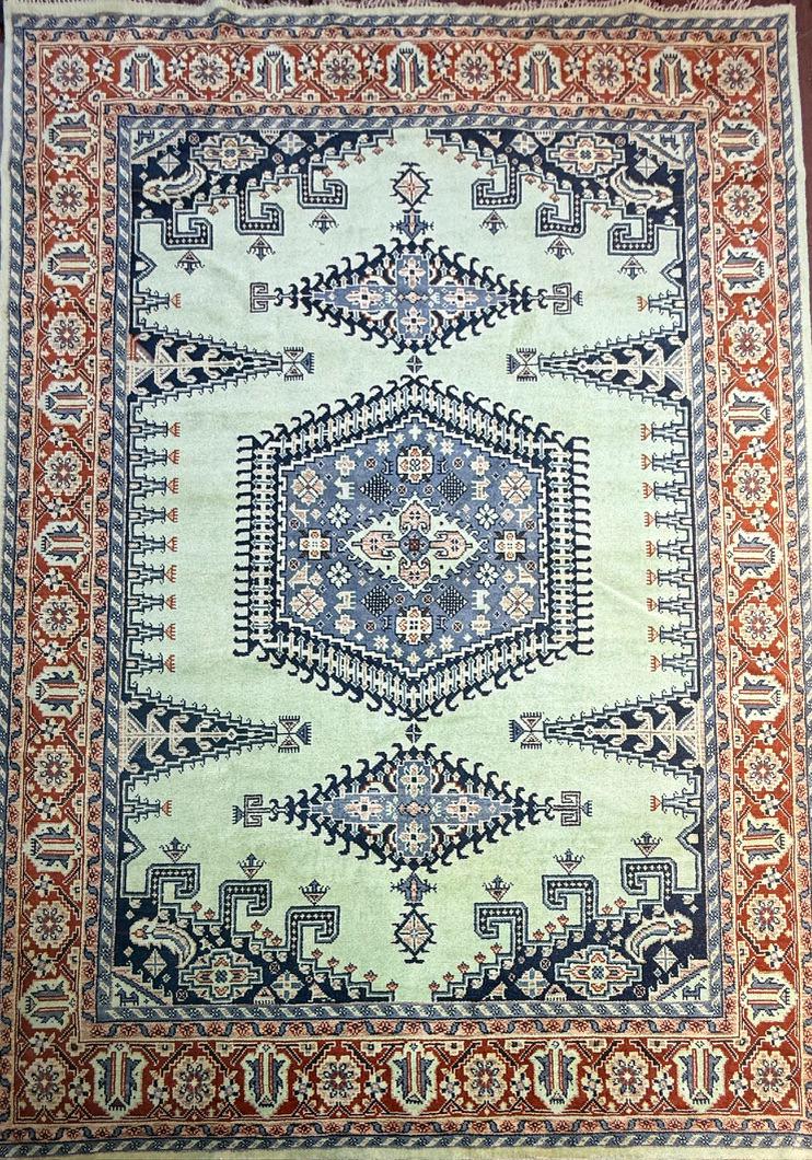 9x12 ft Heriz Modern Rug: Hand Knotted Boho Wool Carpet