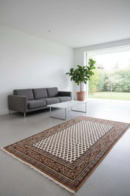 6x4 ft Badam Gul Mir 1990s Vintage Wool Rug: Hand Knotted Oriental Carpet, Geometric Tribal Area Accent