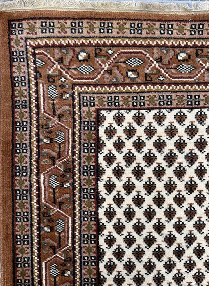 6x4 ft Badam Gul Mir 1990s Vintage Wool Rug: Hand Knotted Oriental Carpet, Geometric Tribal Area Accent