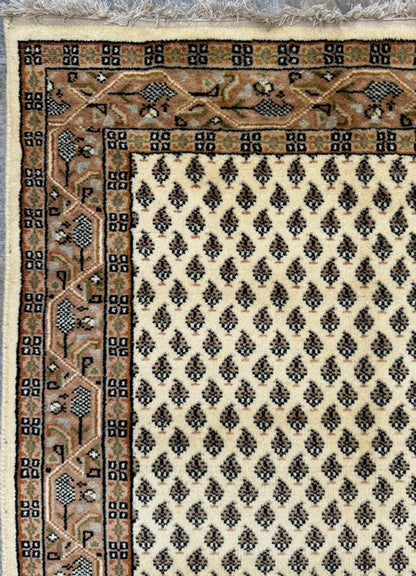 5.4x3 ft Badam Gul Mir 1990s Vintage Wool Rug: Hand Knotted Oriental Carpet, Small Geometric Tribal Area Rug
