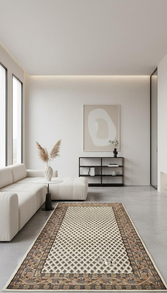 5.4x3 ft Badam Gul Mir 1990s Vintage Wool Rug: Hand Knotted Oriental Carpet, Small Geometric Tribal Area Rug