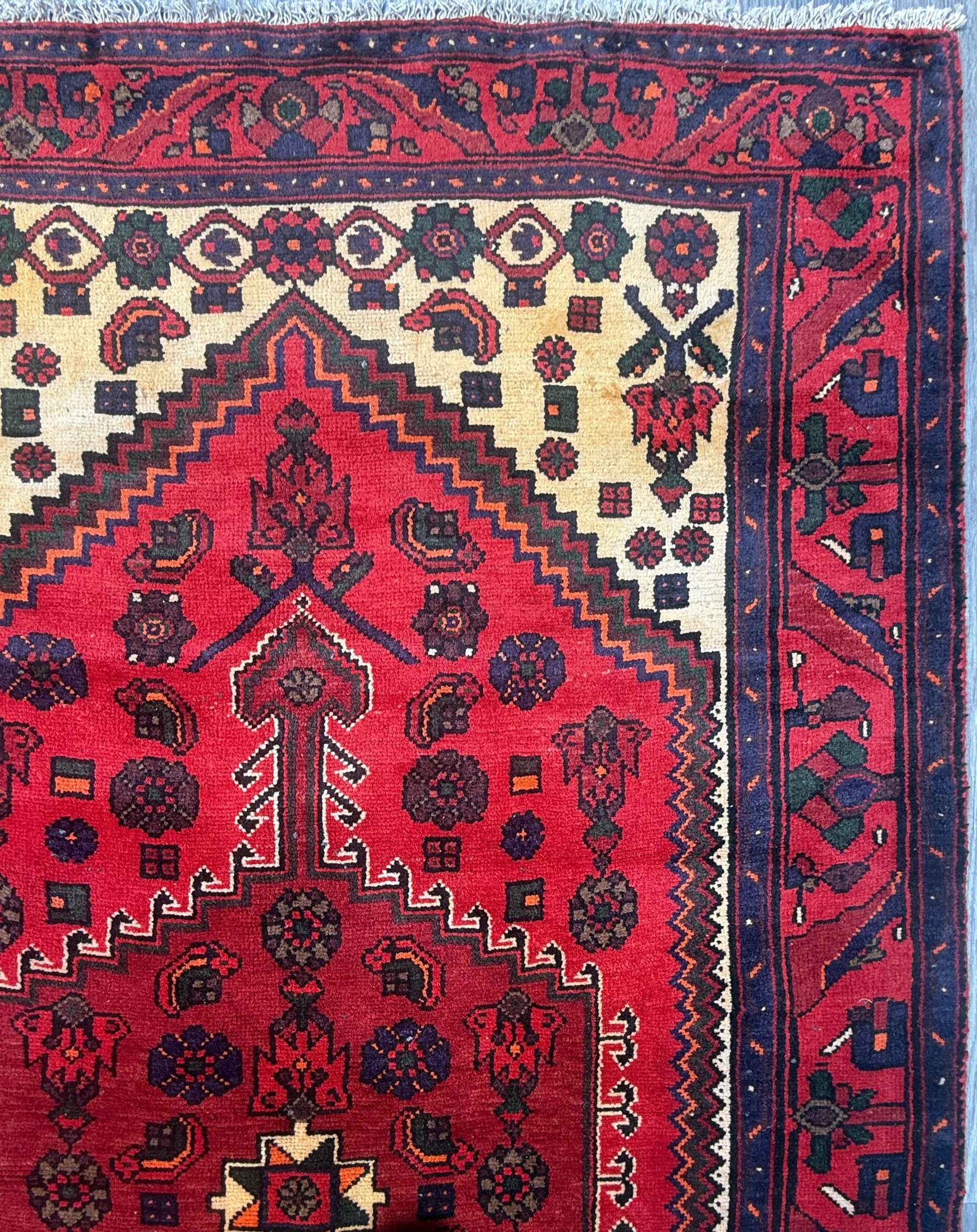 4 x 6.5 ft. Hand Knotted Turkish Wool Rug: 1930s Vintage Anatolian Geometric Carpet