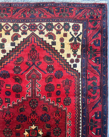 4 x 6.5 ft. Hand Knotted Turkish Wool Rug: 1930s Vintage Anatolian Geometric Carpet