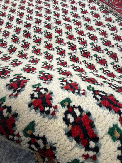 5.1x2.11 ft Badam Gul Mir Wool Rug: 1980s Vintage Hand Knotted Oriental Carpet, Small Geometric Tribal Area Rug