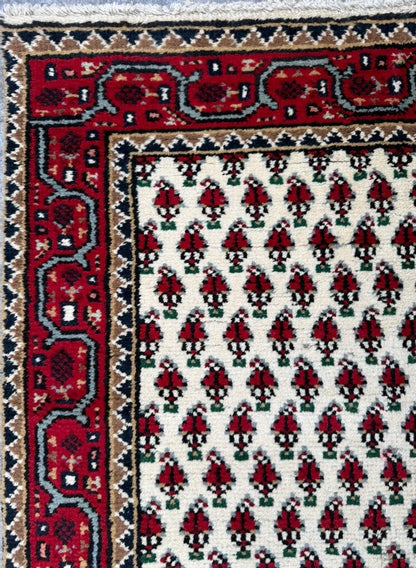 5.1x2.11 ft Badam Gul Mir Wool Rug: 1980s Vintage Hand Knotted Oriental Carpet, Small Geometric Tribal Area Rug