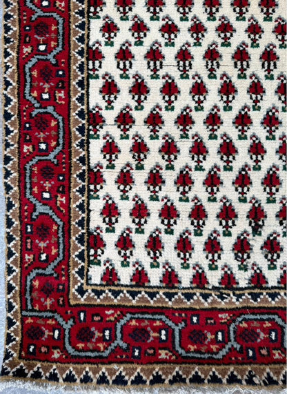 5.1x2.11 ft Badam Gul Mir Wool Rug: 1980s Vintage Hand Knotted Oriental Carpet, Small Geometric Tribal Area Rug
