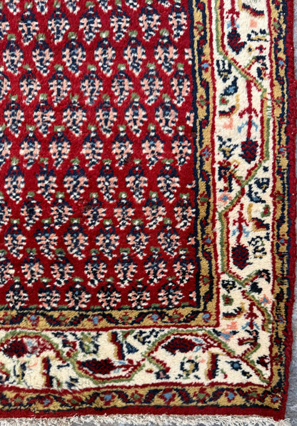 4.3x2.2 ft Vintage 1980s Badam Gul Mir Rug: Hand Knotted Wool Oriental Carpet, Small Geometric Tribal Accent