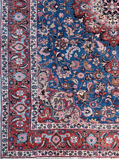 8x10 ft Signed 1950s Vintage Rug: Hand-Knotted Wool, Bohemian Royal Design