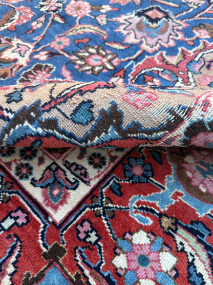 8x10 ft Signed 1950s Vintage Rug: Hand-Knotted Wool, Bohemian Royal Design