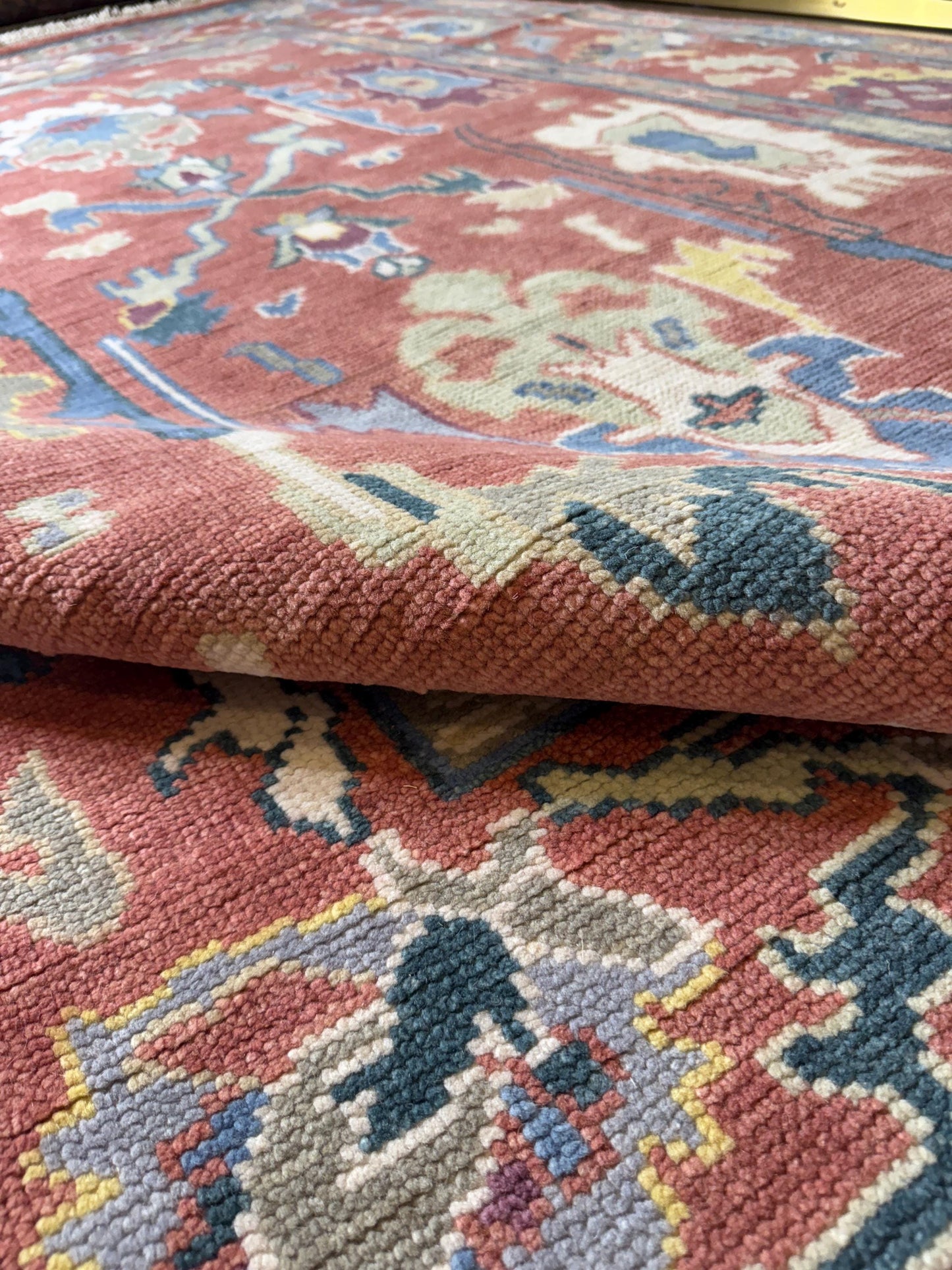 6x9 ft Hand Knotted Oushak Wool Rug: Vintage Style Bohemian Carpet