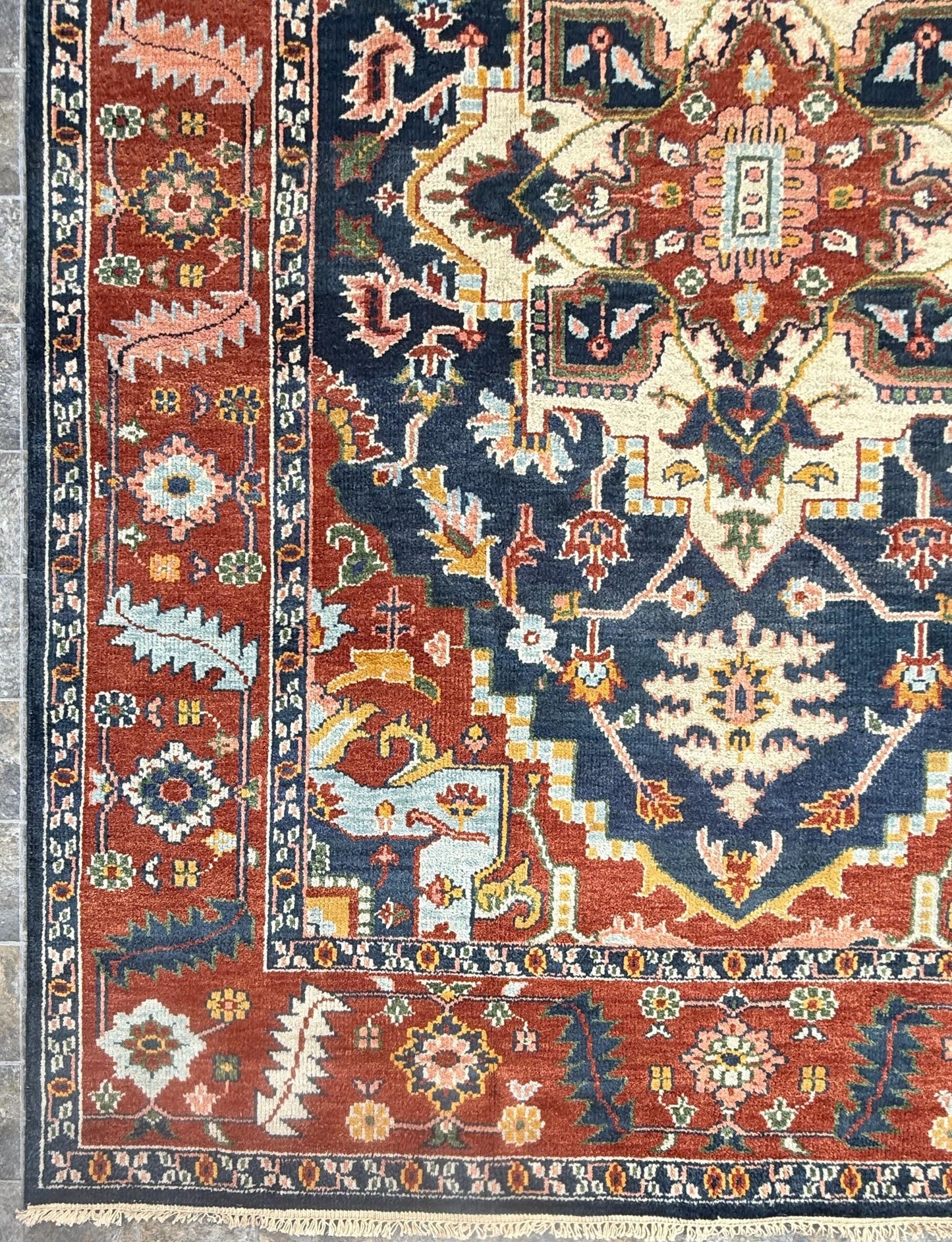 9x12 ft Serapi Heriz Rug: Hand Knotted Wool Carpet, Vibrant Color Geometric Oriental Large Area Rug