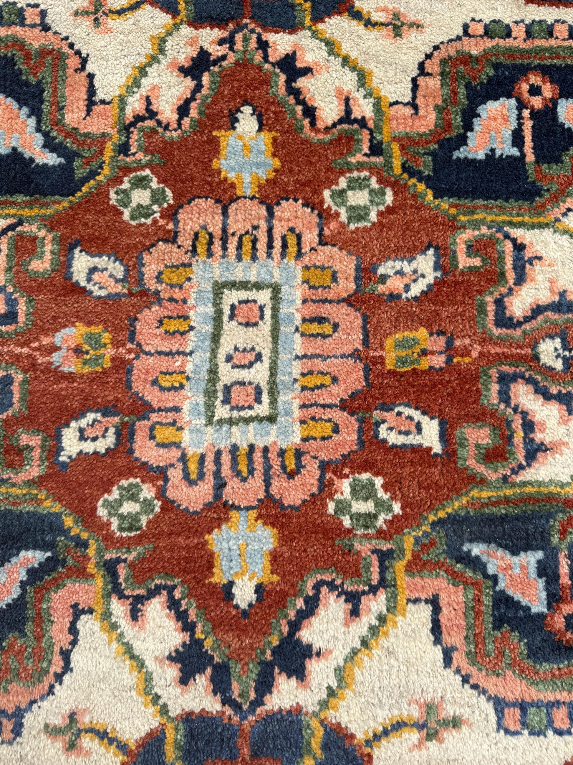 9x12 ft Serapi Heriz Rug: Hand Knotted Wool Carpet, Vibrant Color Geometric Oriental Large Area Rug
