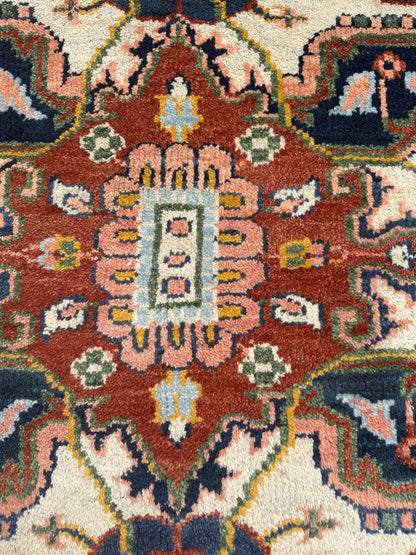 9x12 ft Serapi Heriz Rug: Hand Knotted Wool Carpet, Vibrant Color Geometric Oriental Large Area Rug