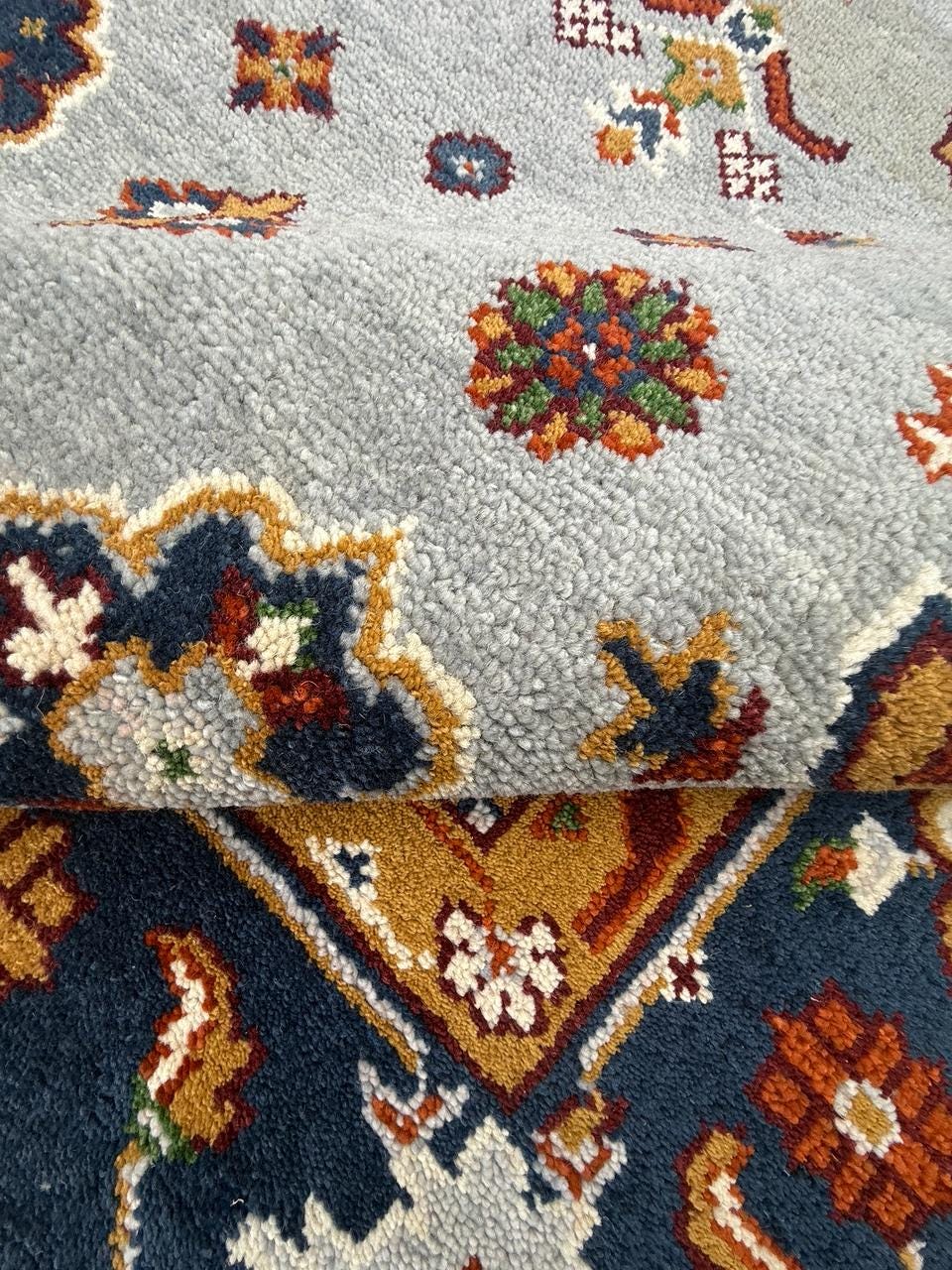 9.4x12 ft Ocean Blue Turkish Oushak Rug: Handmade Modern Multicolored Area Carpet, Contemporary Oriental Design