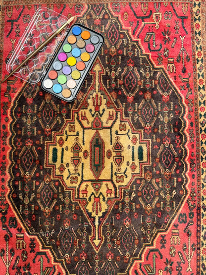 2x3 ft Vintage Anatolian Rug: 1930s Hand-Knotted Wool Geometric Carpet