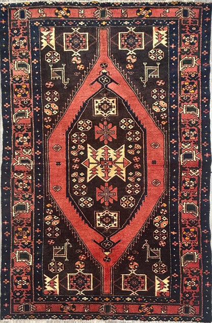 4x6 ft. Vintage Tribal Wool Rug: Hand-Knotted Geometric Village Anatolian Carpet