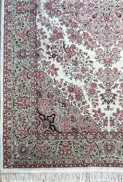 9x6 ft Tabrizz 1970s Vintage Silk Wool Rug: Hand Knotted Oriental Carpet, 400 KPSI