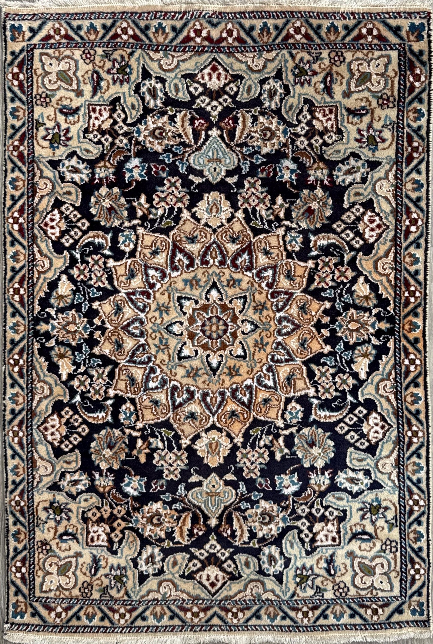 4x3 ft. Vintage Naeen Rug: 1960s Hand-Knotted Wool & Silk Oriental Carpet