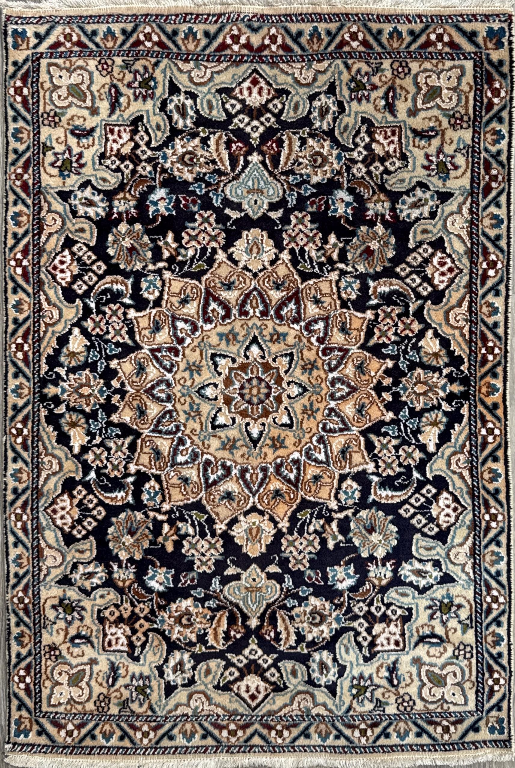 4x3 ft. Vintage Naeen Rug: 1960s Hand-Knotted Wool & Silk Oriental Carpet