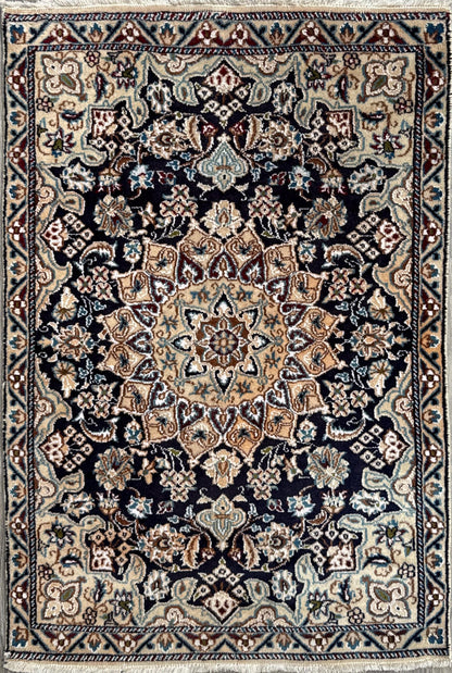 4x3 ft. Vintage Naeen Rug: 1960s Hand-Knotted Wool & Silk Oriental Carpet