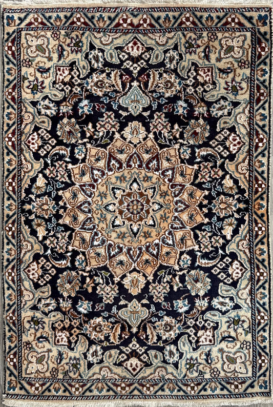 4x3 ft. Vintage Naeen Rug: 1960s Hand-Knotted Wool & Silk Oriental Carpet