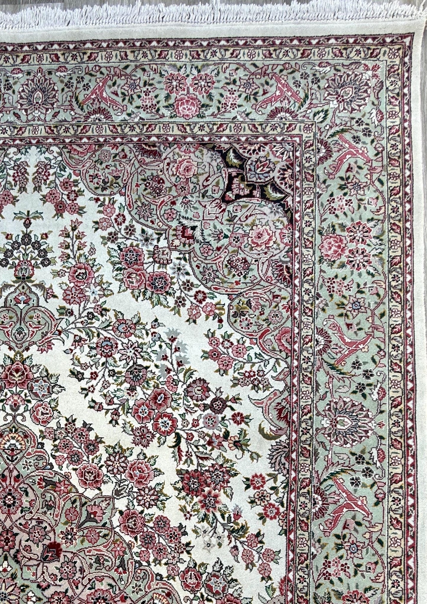 9x6 ft Tabrizz 1970s Vintage Silk Wool Rug: Hand Knotted Oriental Carpet, 400 KPSI